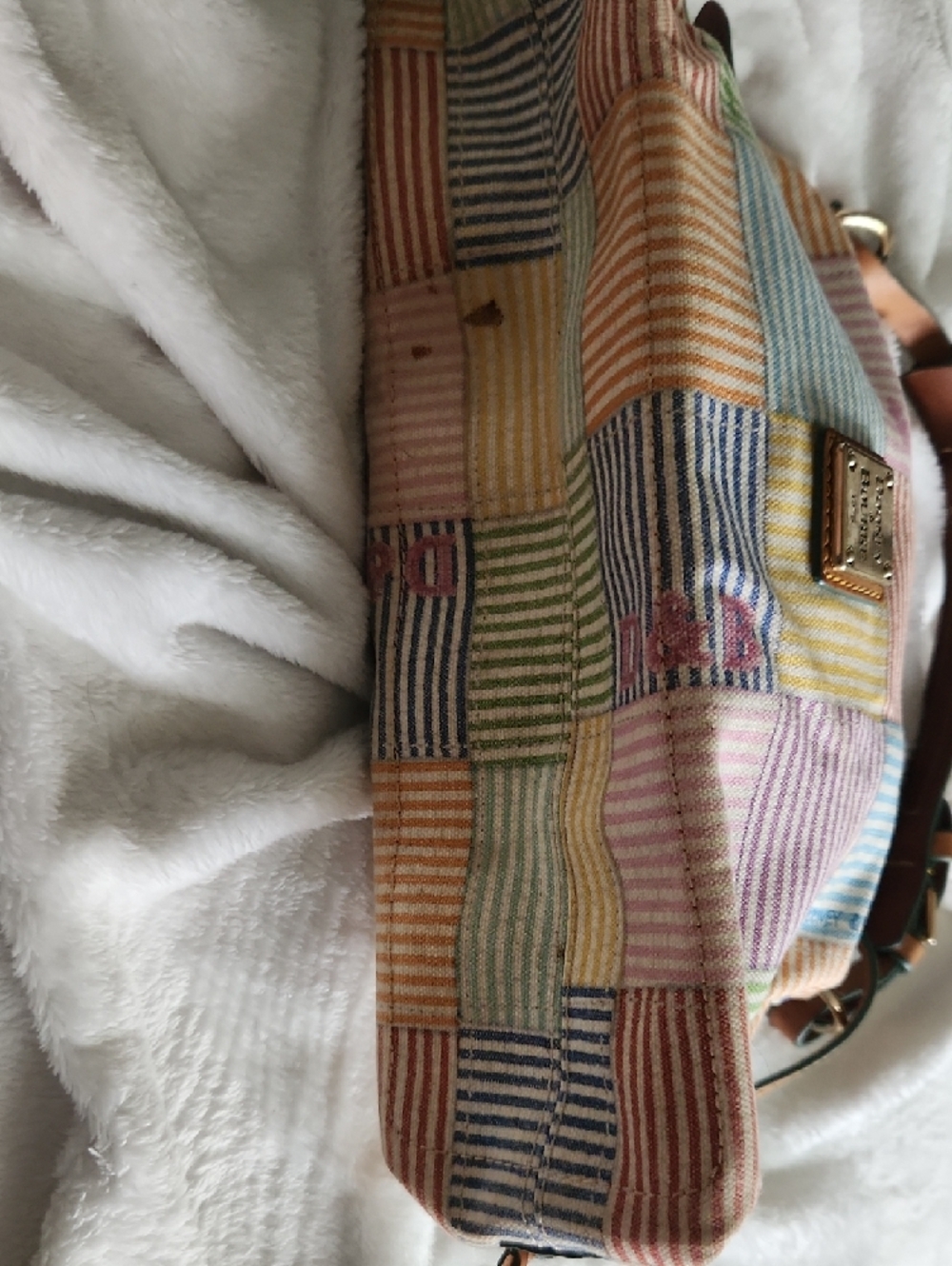 Dooney & Bourke Pastel Patchwork Striped Canvas Shoulder Bag - Picture 2 of 5